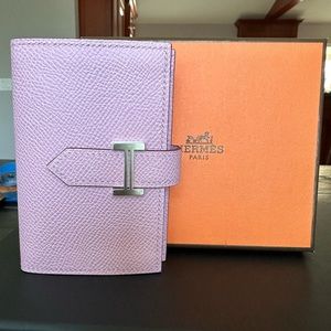 Hermes Bearns Mini Wallet in Epsom leather, Mauve Sylvestre